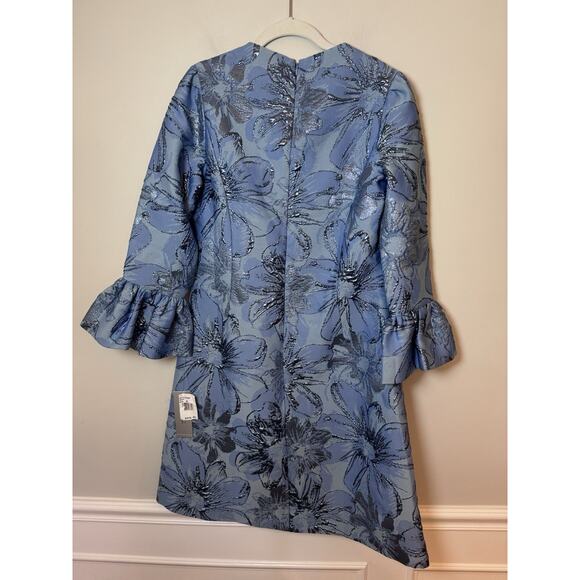 Rickie Freeman for Teri Jon Bell-Sleeve Metallic Floral Jacquard Dress Sz 6 NWT - Picture 5 of 16